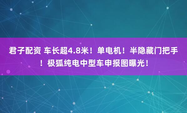 君子配资 车长超4.8米！单电机！半隐藏门把手！极狐纯电中型车申报图曝光！